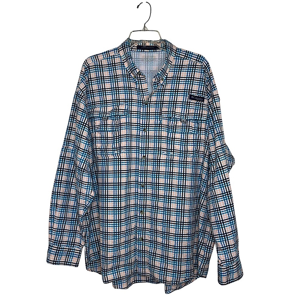 Columbia Super Bahama Nylon Blend Button Up Plaid Fishing beach Travel Shirt XXL